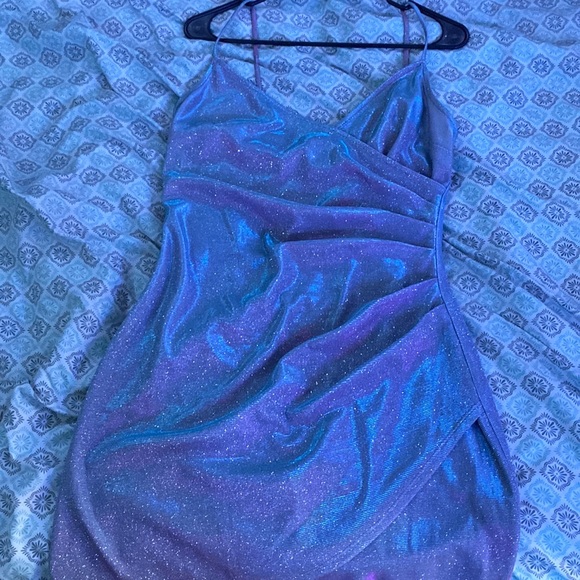Purple Holographic, Sparkly Bodycon Wrap Party Dress - Picture 1 of 7